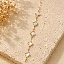 Aeza Anti Tarnish Clover Bracelet for Women | Gold Plated Stainless Steel Mother of Pearl Inspired Charm Bracelet | Waterproof, Hypoallergenic & Fade Resistant | Elegant Jewelry Gift for Women & Girls