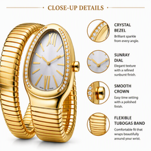 Aeza Women's Gold Tone Oval Bracelet Watch with Stretch Band, Crystal Bezel, Analog Quartz Watch, Elegant Dress Wrist Watch for Women