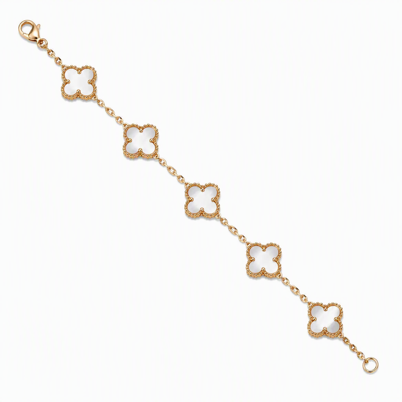 Aeza Anti Tarnish Clover Bracelet for Women | Gold Plated Stainless Steel Mother of Pearl Inspired Charm Bracelet | Waterproof, Hypoallergenic & Fade Resistant | Elegant Jewelry Gift for Women & Girls