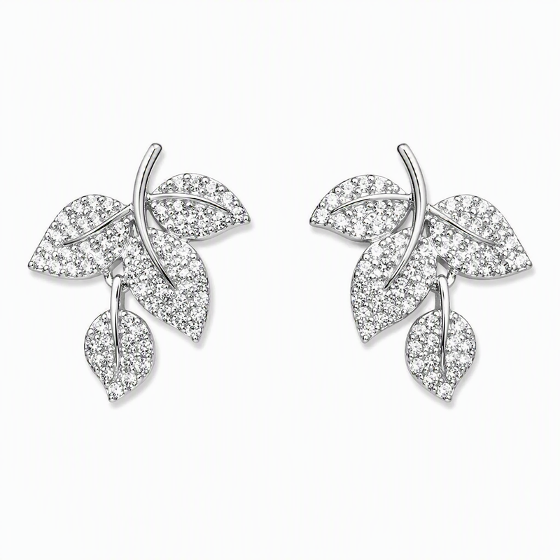 Aeza Anti Tarnish Crystal Leaf Stud Earrings for Women | Silver Plated Stainless Steel Earrings | Waterproof, Hypoallergenic & Fade Resistant | Elegant Nature-Inspired Jewelry Gift for Women & Girls