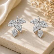 Aeza Anti Tarnish Crystal Leaf Stud Earrings for Women | Silver Plated Stainless Steel Earrings | Waterproof, Hypoallergenic & Fade Resistant | Elegant Nature-Inspired Jewelry Gift for Women & Girls
