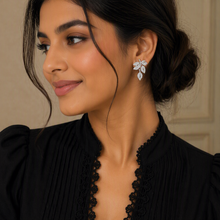 Aeza Anti Tarnish Crystal Leaf Stud Earrings for Women | Silver Plated Stainless Steel Earrings | Waterproof, Hypoallergenic & Fade Resistant | Elegant Nature-Inspired Jewelry Gift for Women & Girls